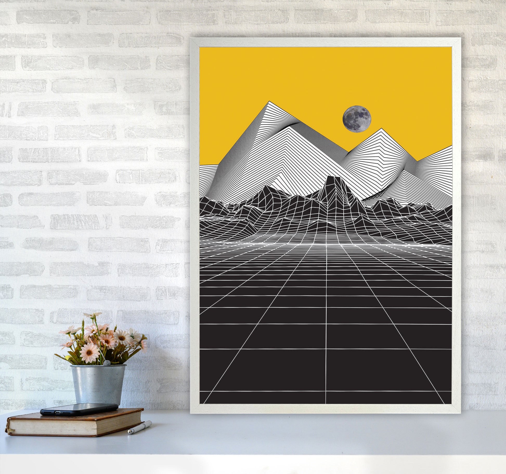 Moon Rise Yellow Art Print by Jason Stanley A1 Oak Frame
