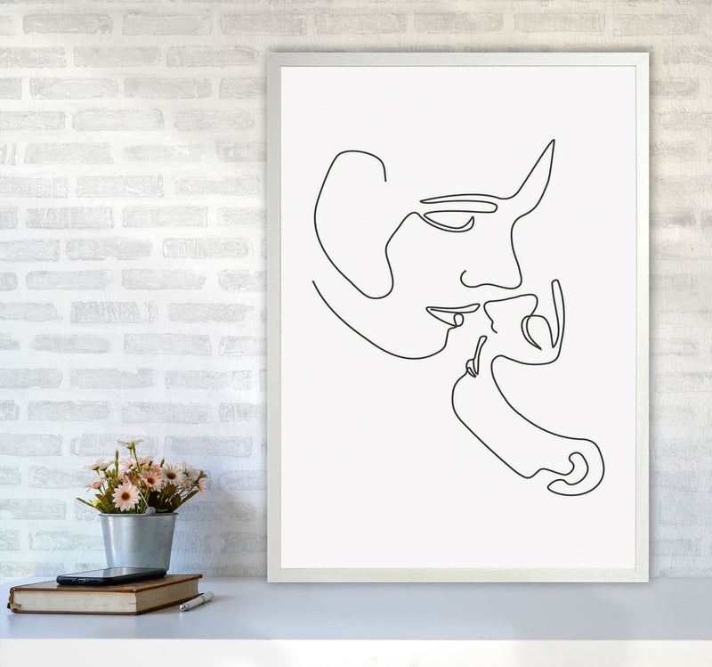 One Line Kiss Art Print by Jason Stanley A1 Oak Frame