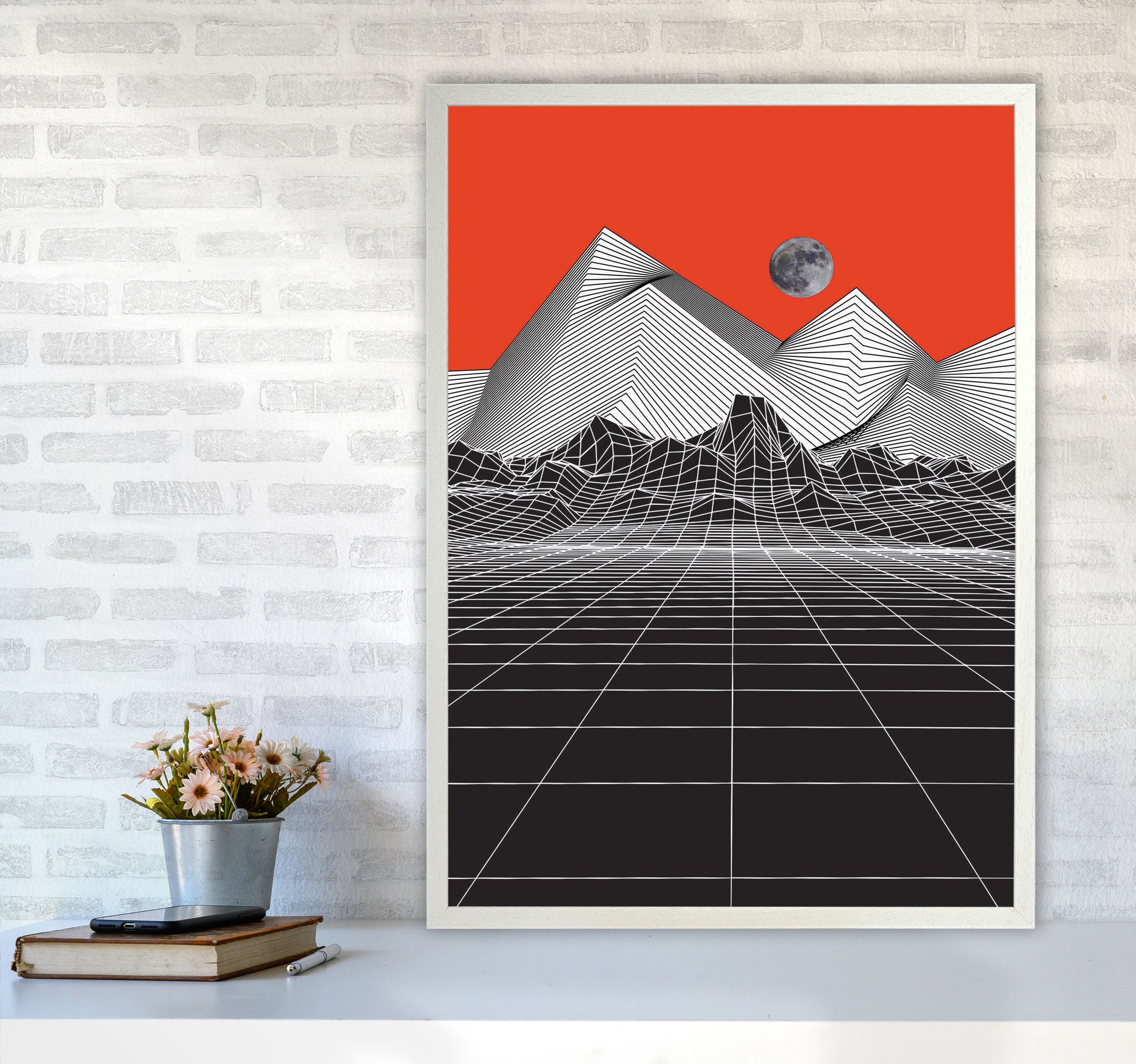 Moon Rise Red Art Print by Jason Stanley A1 Oak Frame