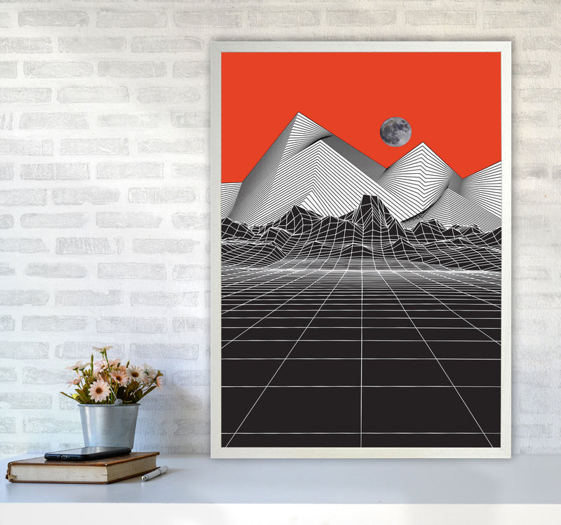 Moon Rise Red Art Print by Jason Stanley A1 Oak Frame