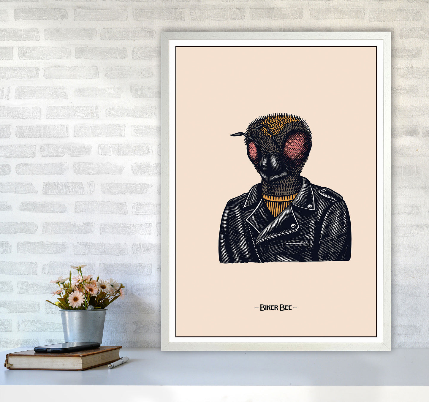 Biker Bee Art Print by Jason Stanley A1 Oak Frame