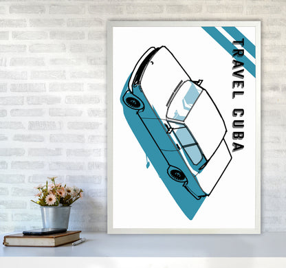 Travel Cuba Blue Art Print by Jason Stanley A1 Oak Frame