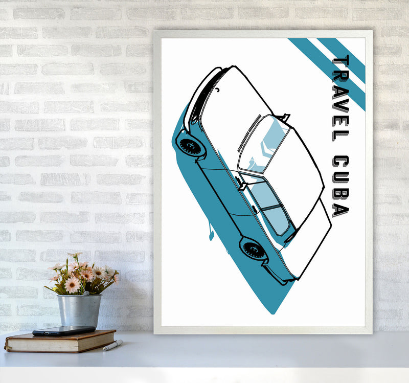 Travel Cuba Blue Art Print by Jason Stanley A1 Oak Frame