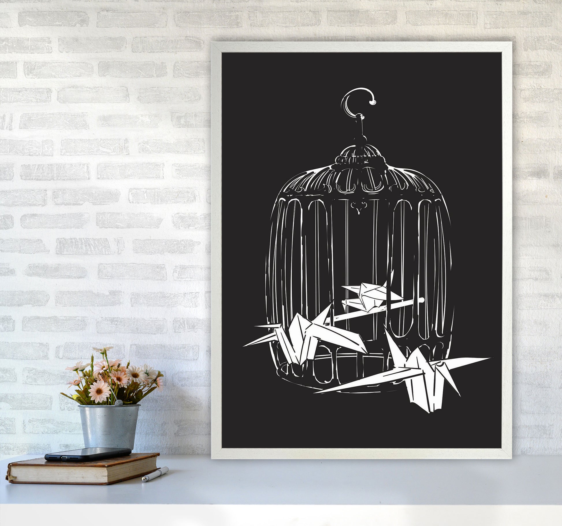 Origami Birds Art Print by Jason Stanley A1 Oak Frame