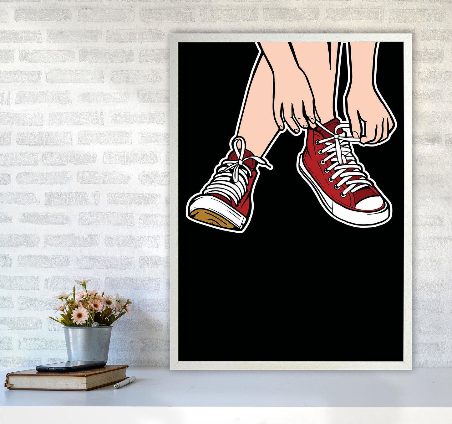 Tie Your Shoe Laces Art Print by Jason Stanley A1 Oak Frame