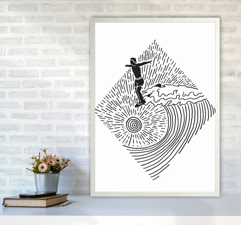 Surfer Line Drawing Art Print by Jason Stanley A1 Oak Frame
