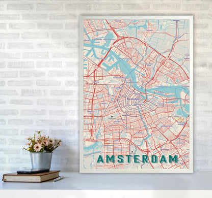 Retro Map - Amsterdam Art Print by Jason Stanley A1 Oak Frame