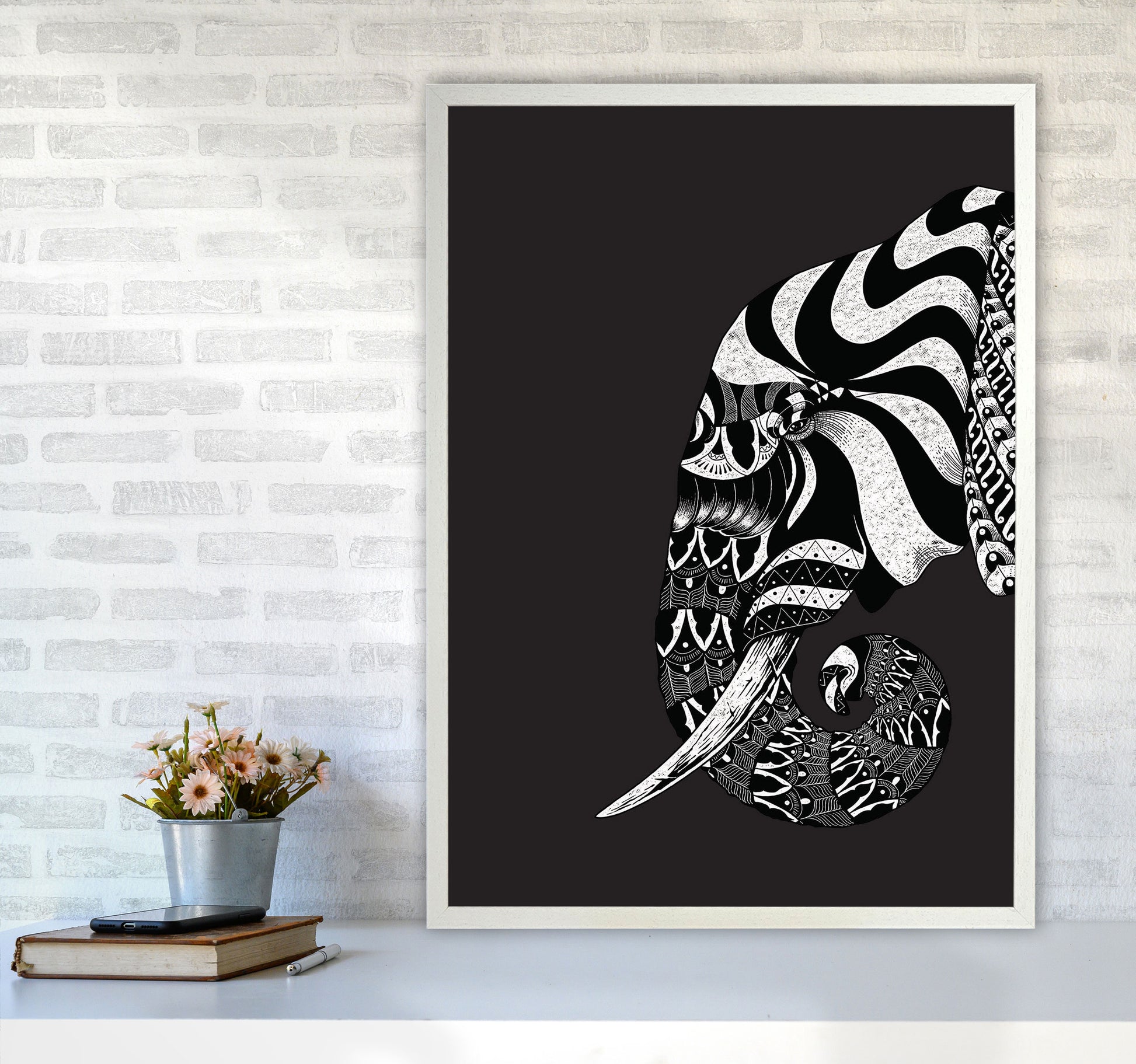 Ornate Elephant Art Print by Jason Stanley A1 Oak Frame
