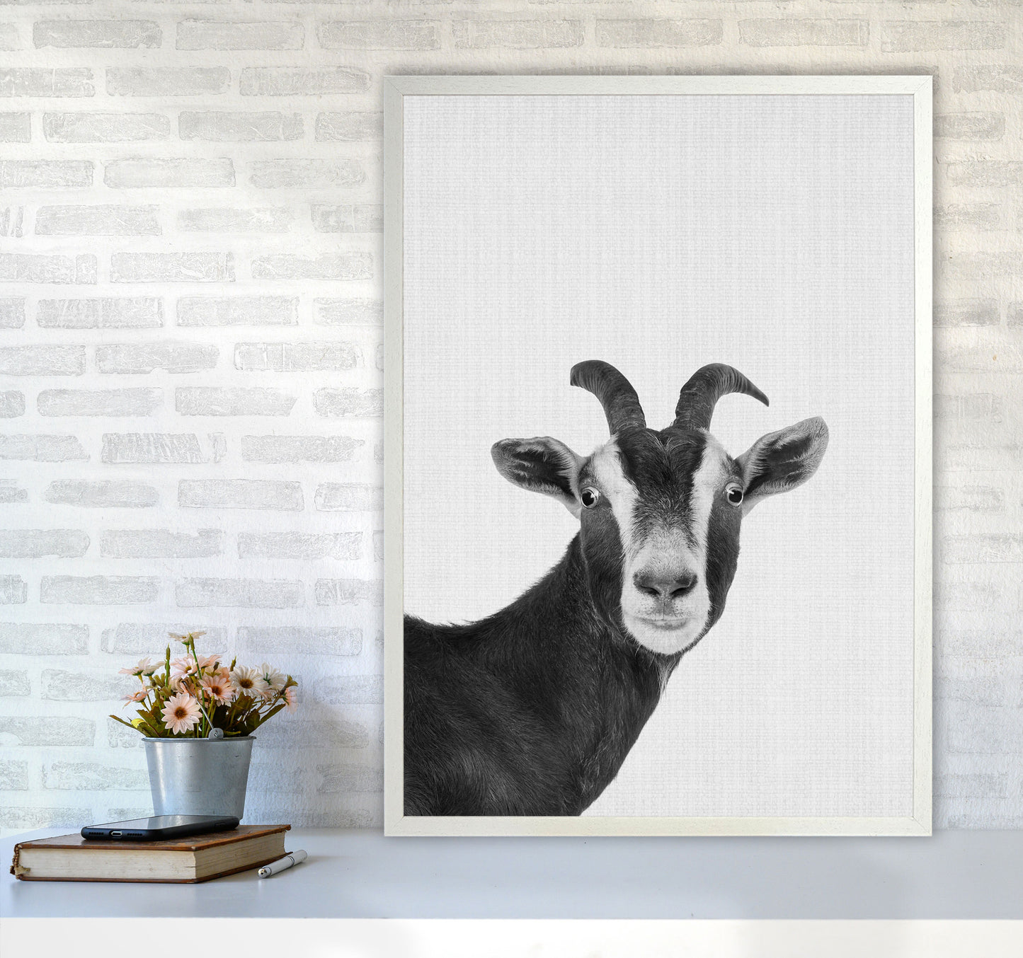Surprised Goat Art Print by Jason Stanley A1 Oak Frame