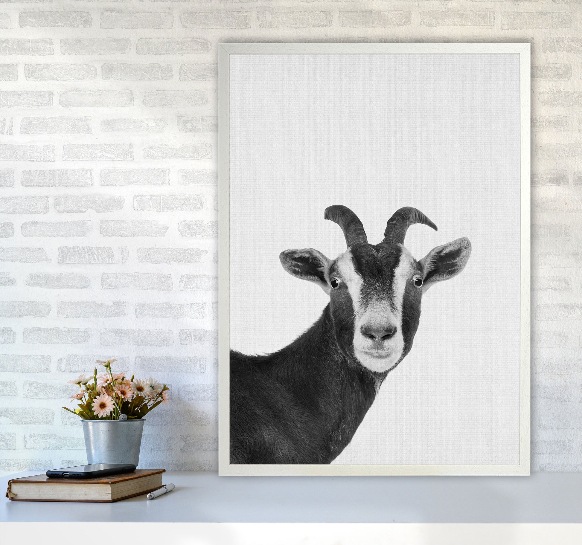Surprised Goat Art Print by Jason Stanley A1 Oak Frame