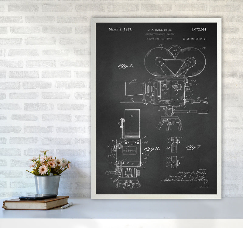Cinema Camera Patent-Chalkboard Art Print by Jason Stanley A1 Oak Frame