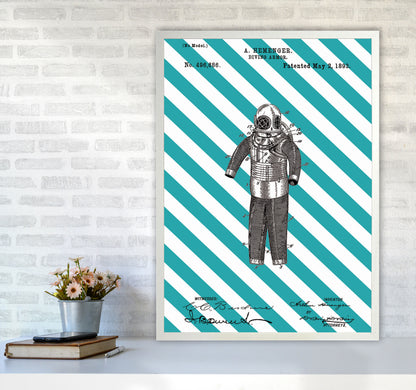 Diving Armor Patent Side Stripe Art Print by Jason Stanley A1 Oak Frame