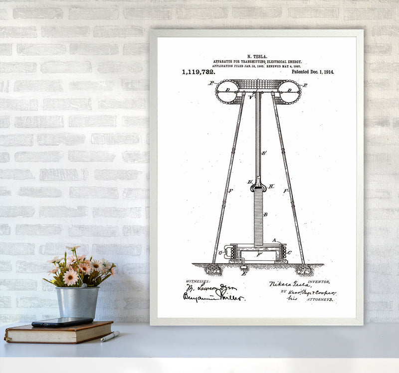 Tesla Electrical Energy Patent Art Print by Jason Stanley A1 Oak Frame