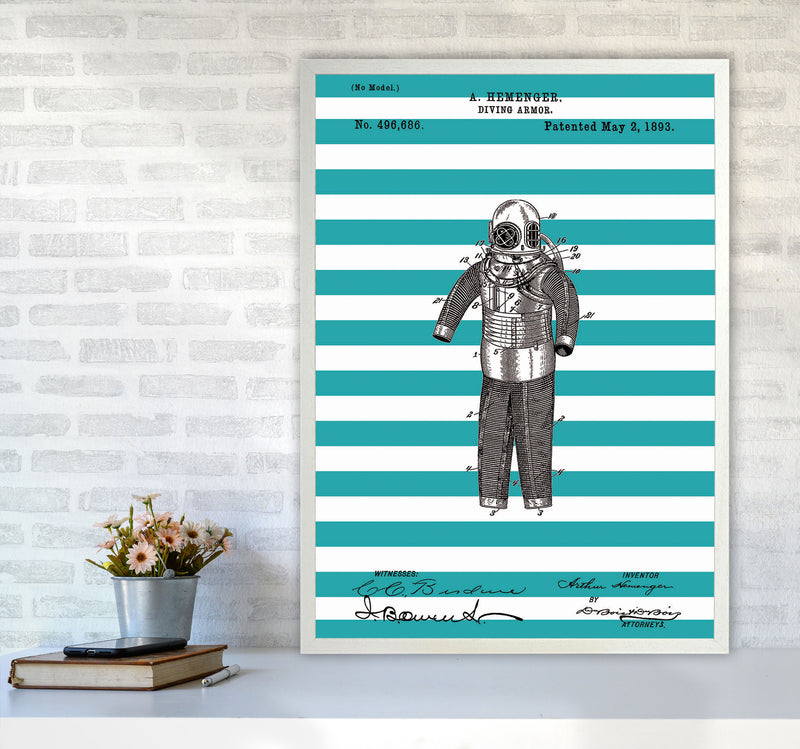 Diving Armor Patent Stripe Art Print by Jason Stanley A1 Oak Frame