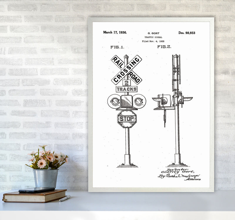 Rail Road Crossing Sign Patent Art Print by Jason Stanley A1 Oak Frame