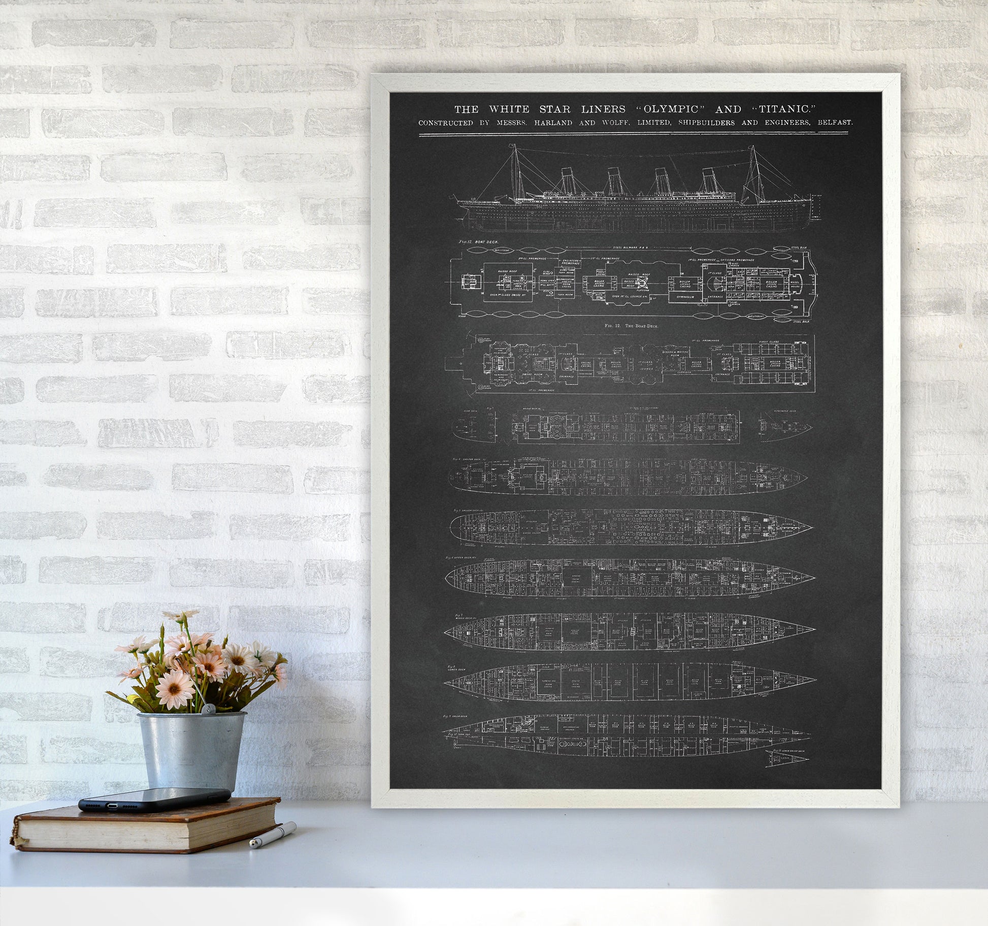 Titanic Patent- Chalkboard Art Print by Jason Stanley A1 Oak Frame