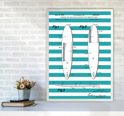 Surfboard Patent Stripe Art Print by Jason Stanley A1 Oak Frame