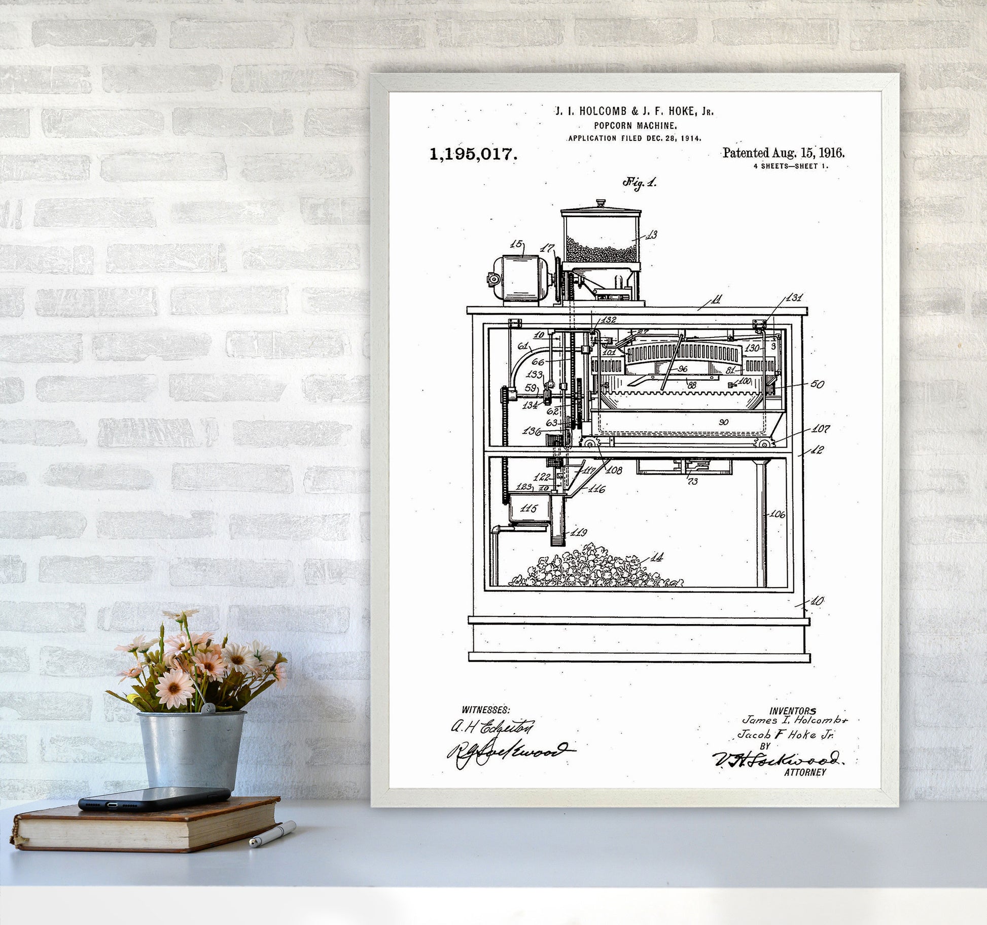 Popcorn Machine Patent Art Print by Jason Stanley A1 Oak Frame