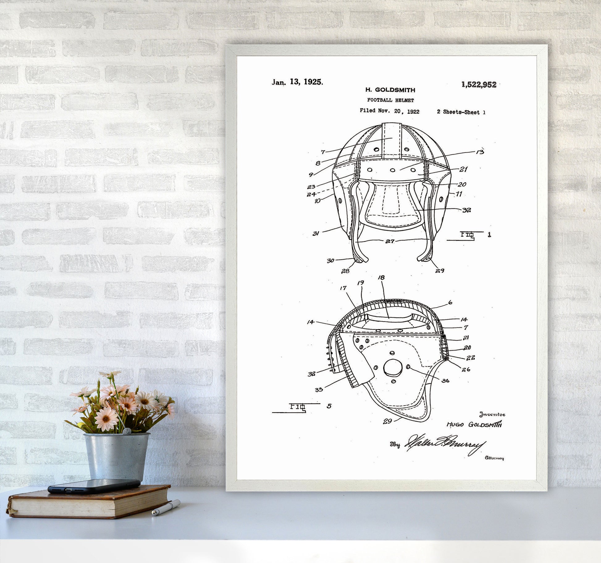 Football Helmet Patent Art Print by Jason Stanley A1 Oak Frame