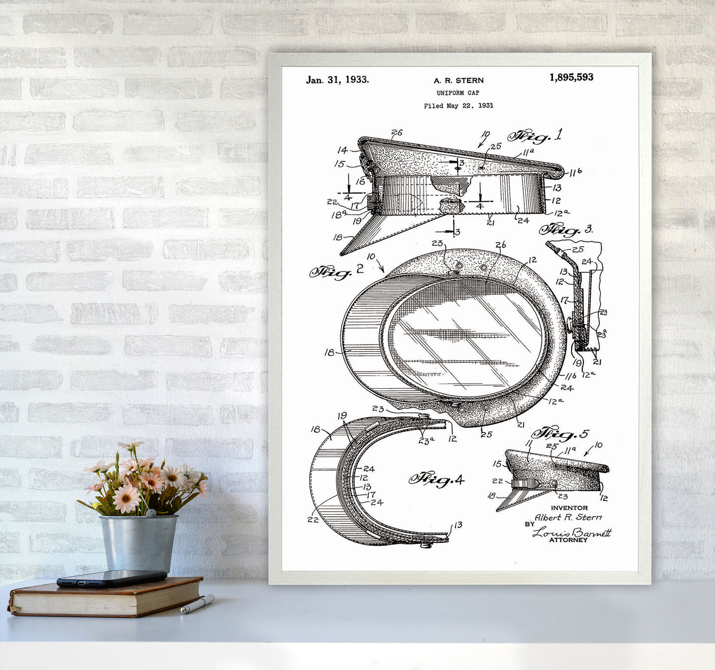 Police Man Hat Patent Art Print by Jason Stanley A1 Oak Frame