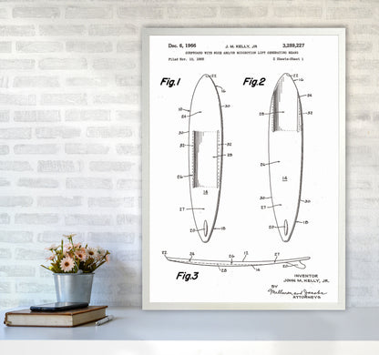 Surfboard Patent White Art Print by Jason Stanley A1 Oak Frame
