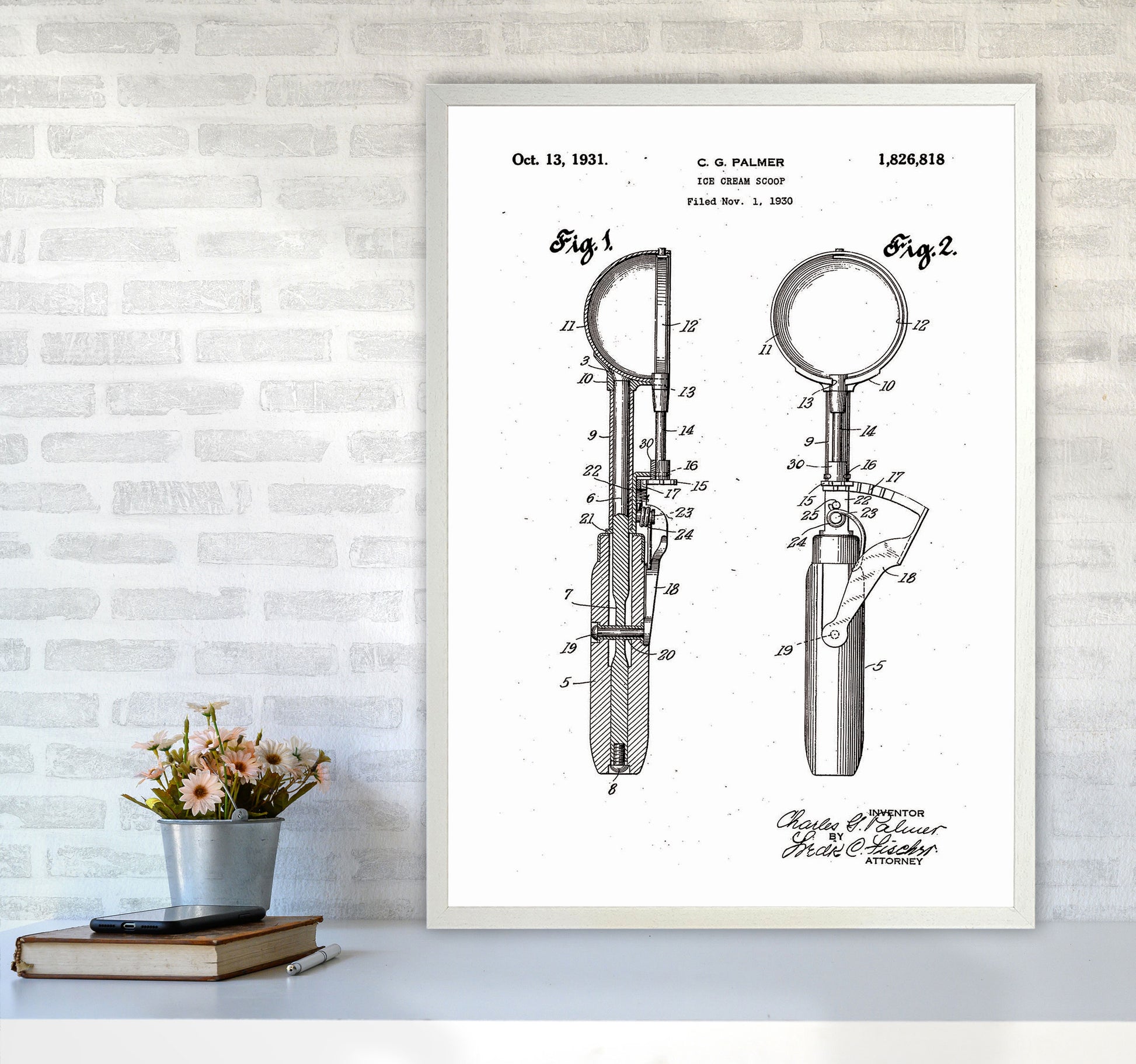 Ice Cream Scoop Patent Art Print by Jason Stanley A1 Oak Frame