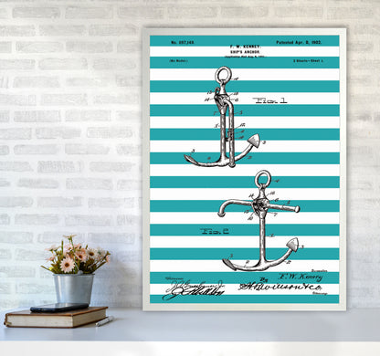 Anchor Patent Stripe Art Print by Jason Stanley A1 Oak Frame