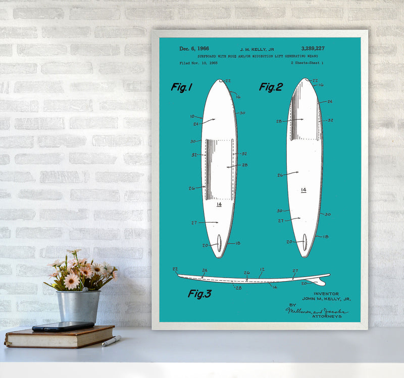 Surfboard Patent Blue Art Print by Jason Stanley A1 Oak Frame