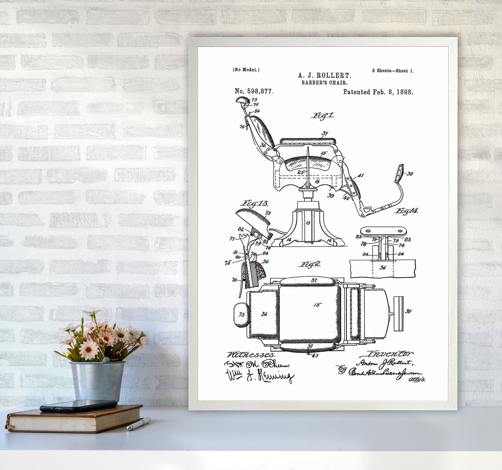 Barber Chair Patent Art Print by Jason Stanley A1 Oak Frame