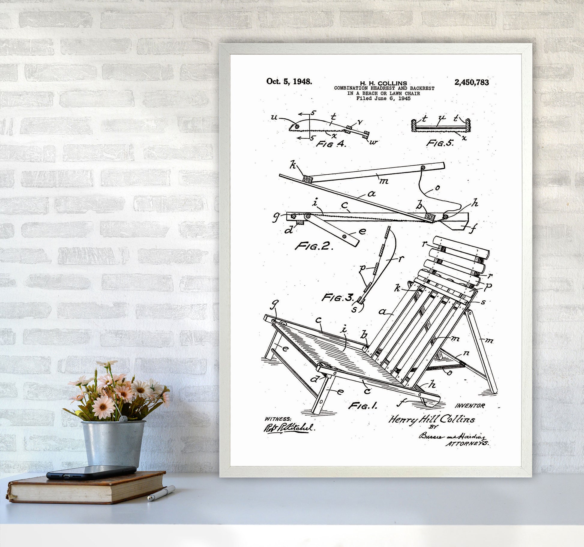 Beach Chair Patent Art Print by Jason Stanley A1 Oak Frame