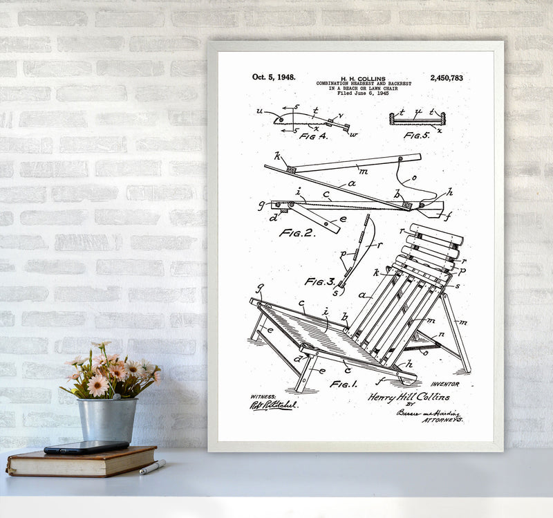 Beach Chair Patent Art Print by Jason Stanley A1 Oak Frame