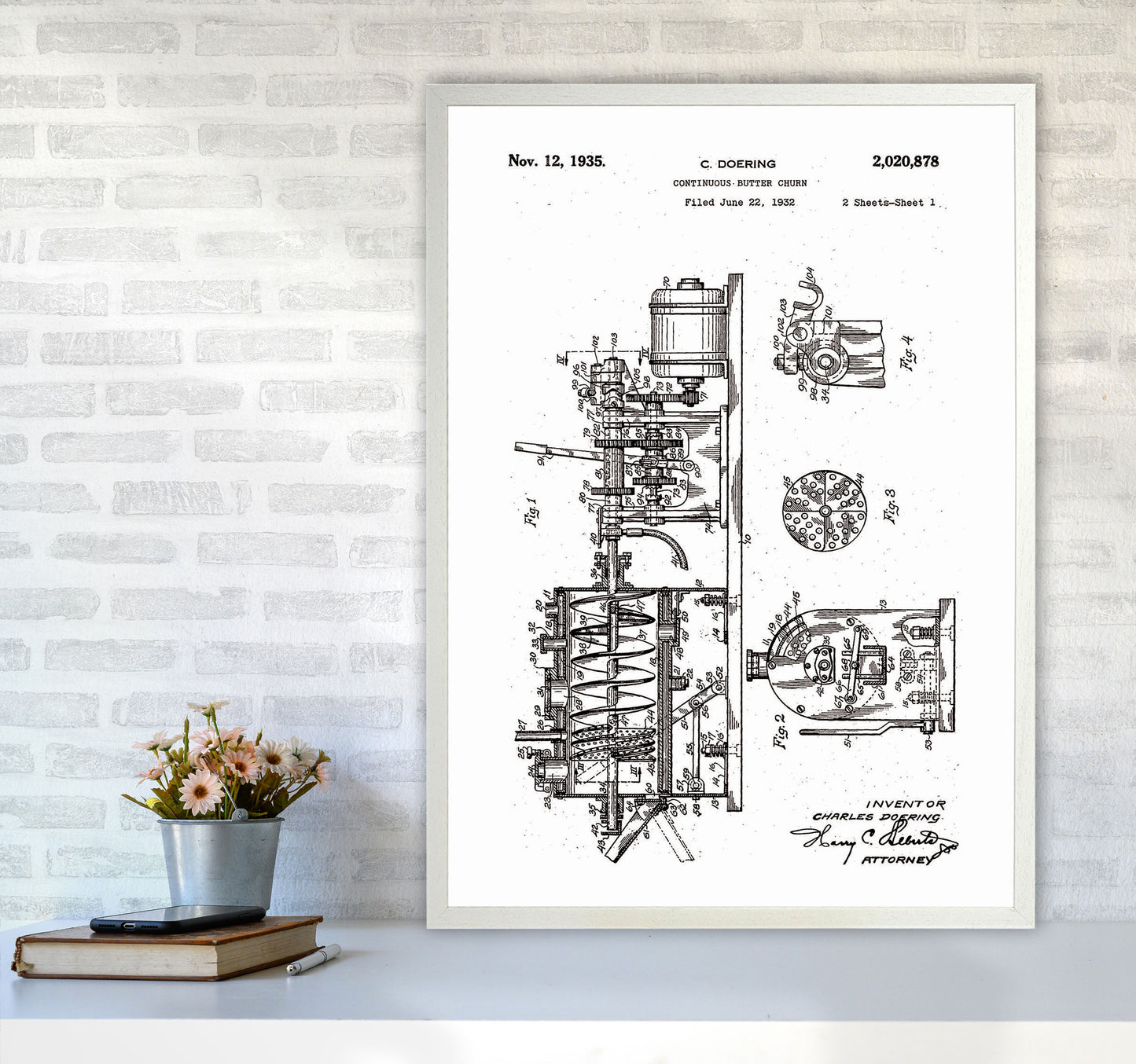 Butter Churn Patent Art Print by Jason Stanley A1 Oak Frame