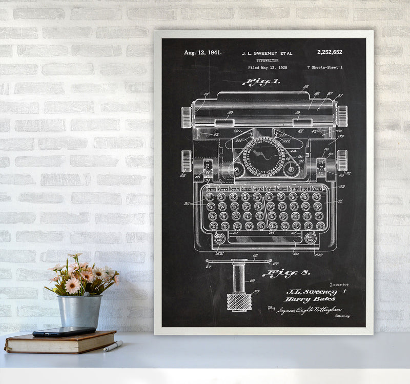 Type Writer Patent Art Print by Jason Stanley A1 Oak Frame