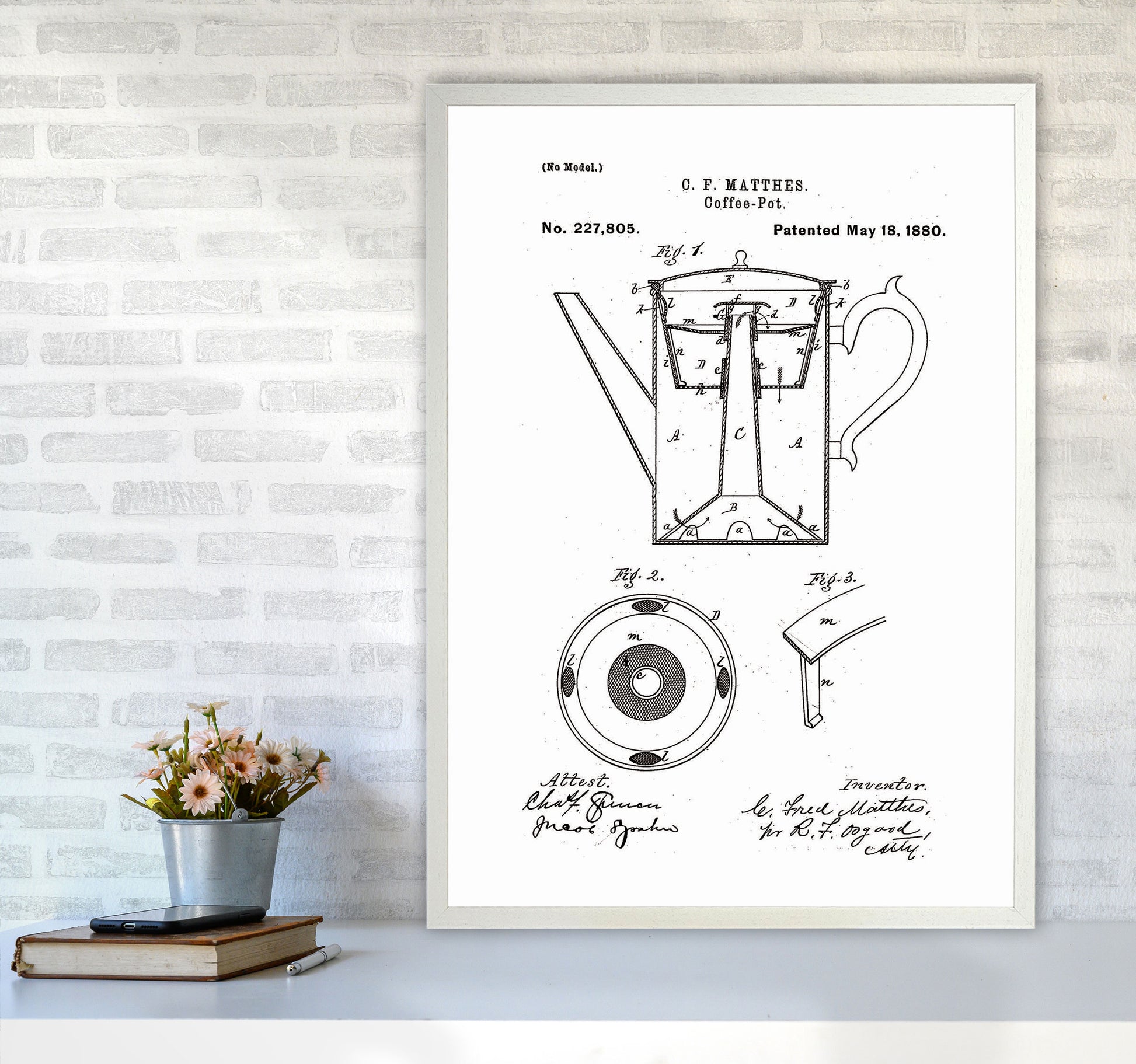 Coffee Pot Patent Art Print by Jason Stanley A1 Oak Frame