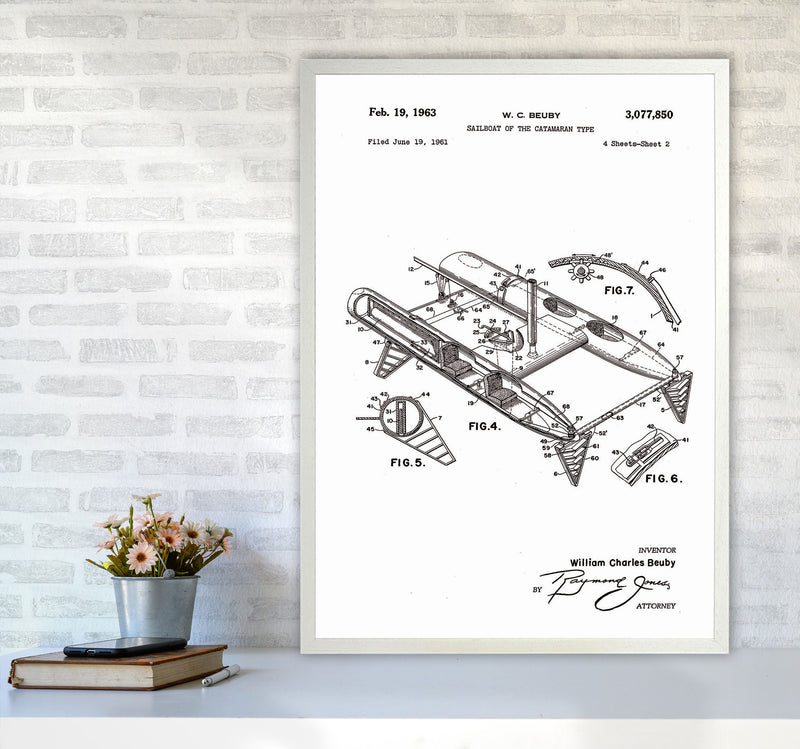 Catamaran Patent Art Print by Jason Stanley A1 Oak Frame