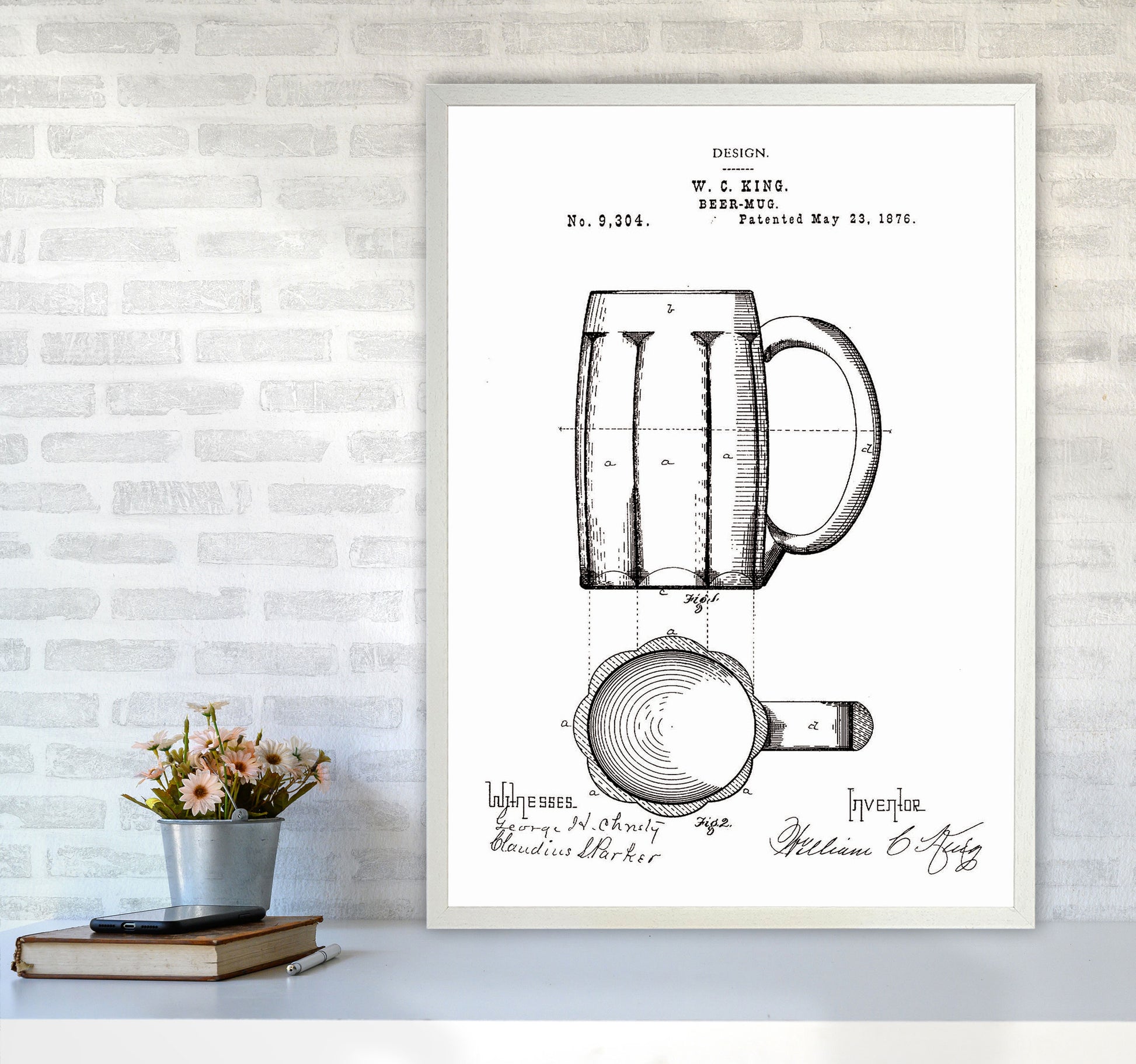 Beer Mug Patent 2 Art Print by Jason Stanley A1 Oak Frame