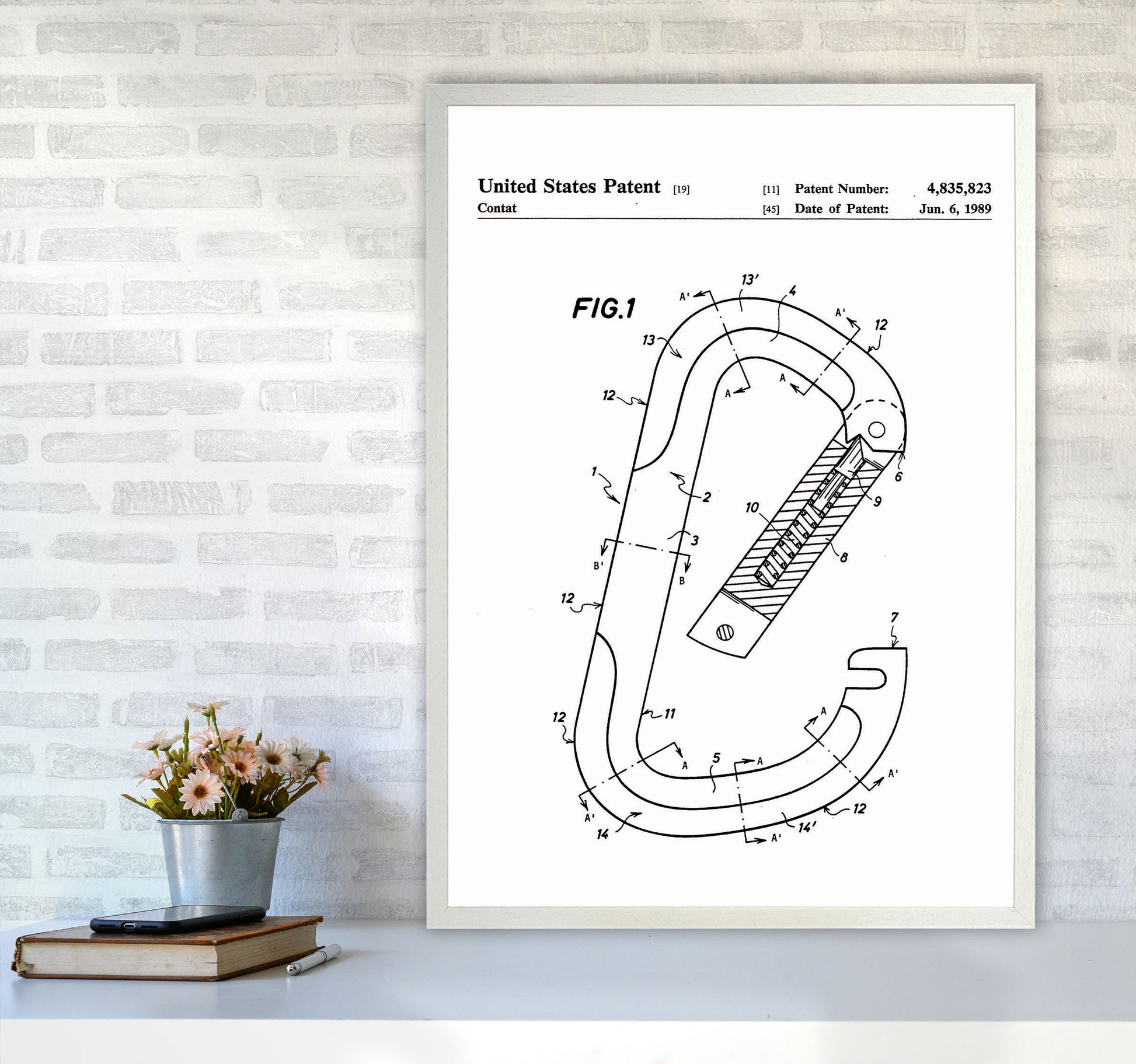 Caribiner Patent Art Print by Jason Stanley A1 Oak Frame
