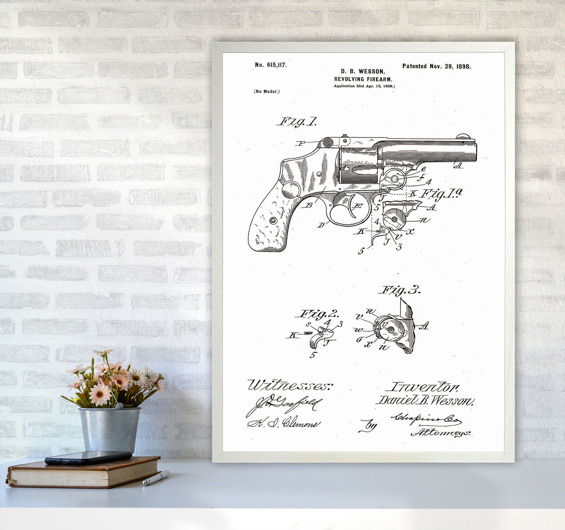 Revolver Patent Art Print by Jason Stanley A1 Oak Frame