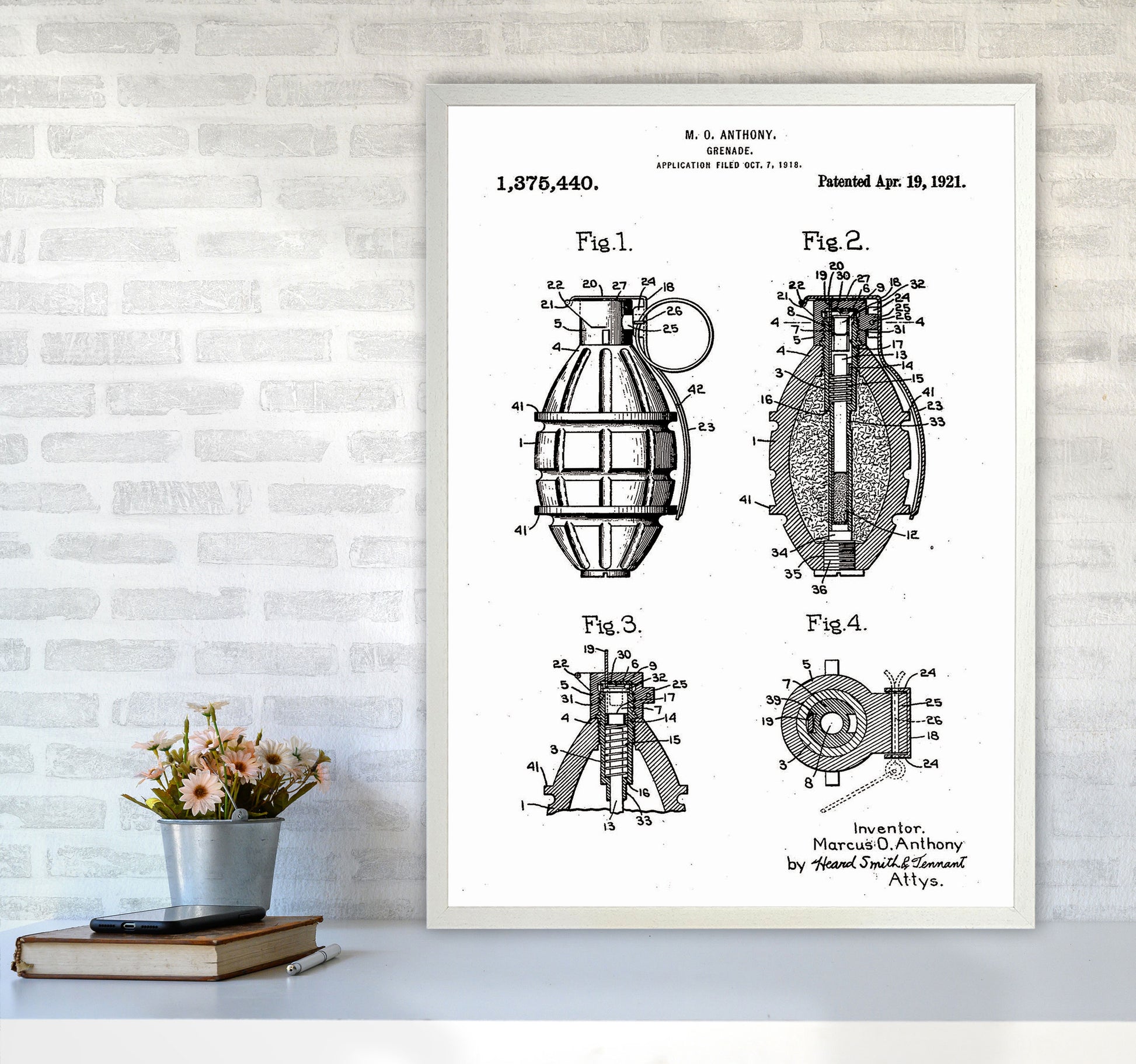 Grenade Patent Art Print by Jason Stanley A1 Oak Frame