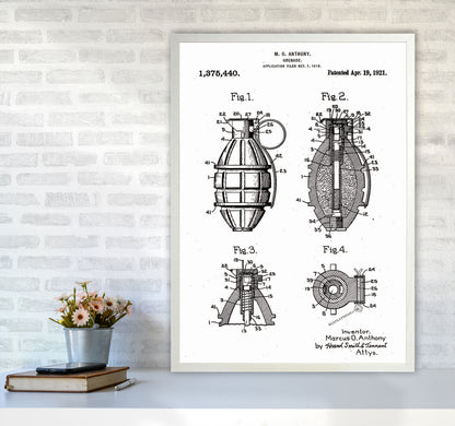 Grenade Patent Art Print by Jason Stanley A1 Oak Frame
