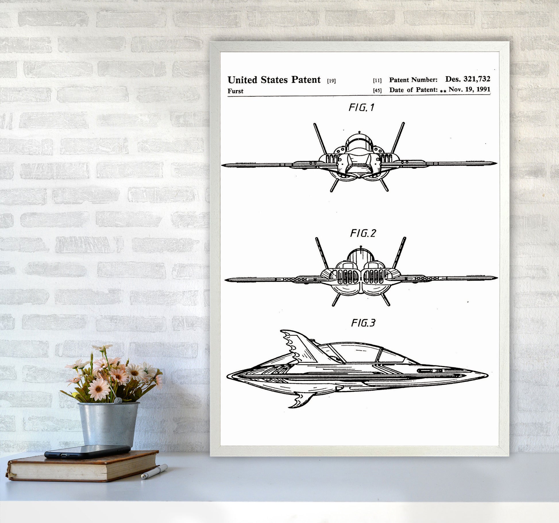 Batwing Patent Art Print by Jason Stanley A1 Oak Frame
