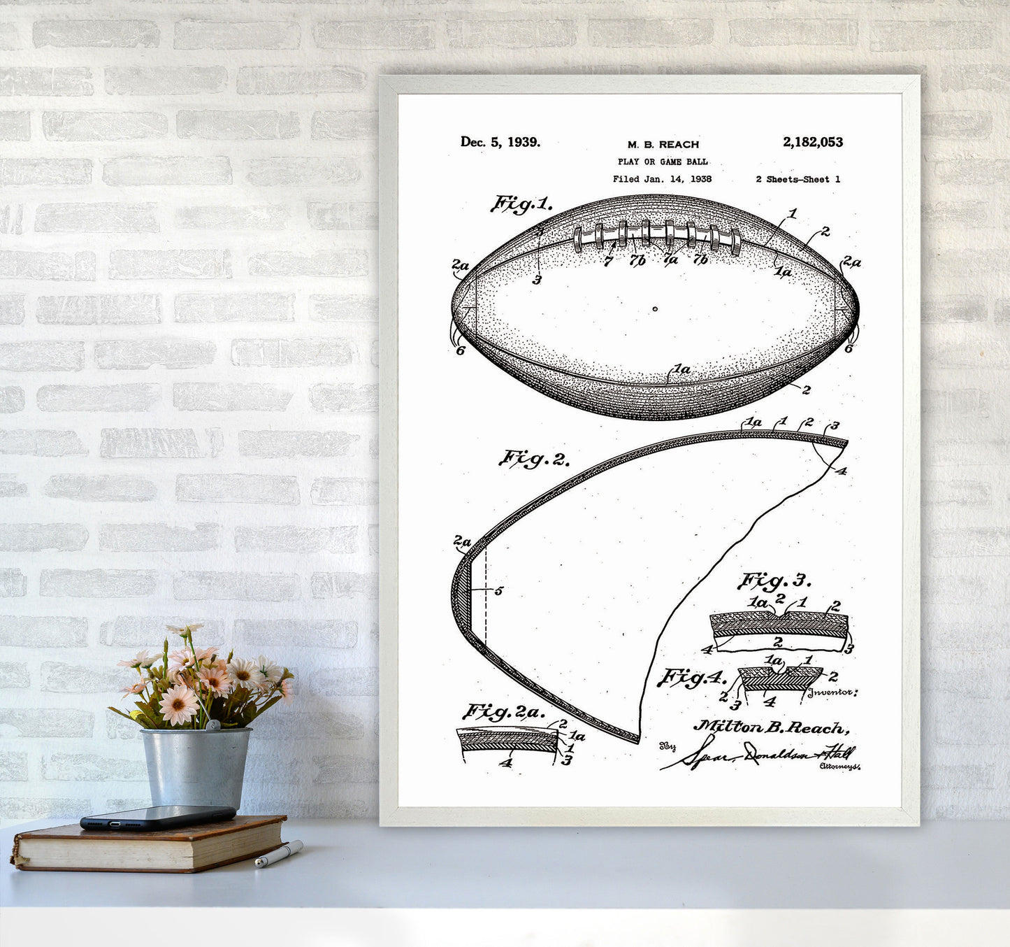 Football Patent Art Print by Jason Stanley A1 Oak Frame