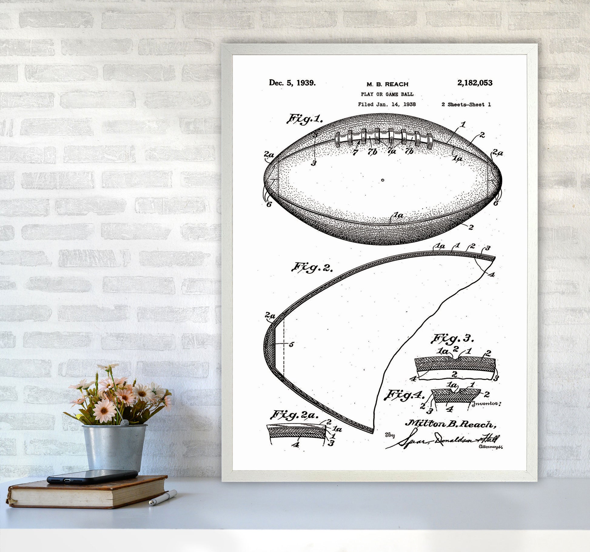 Football Patent Art Print by Jason Stanley A1 Oak Frame