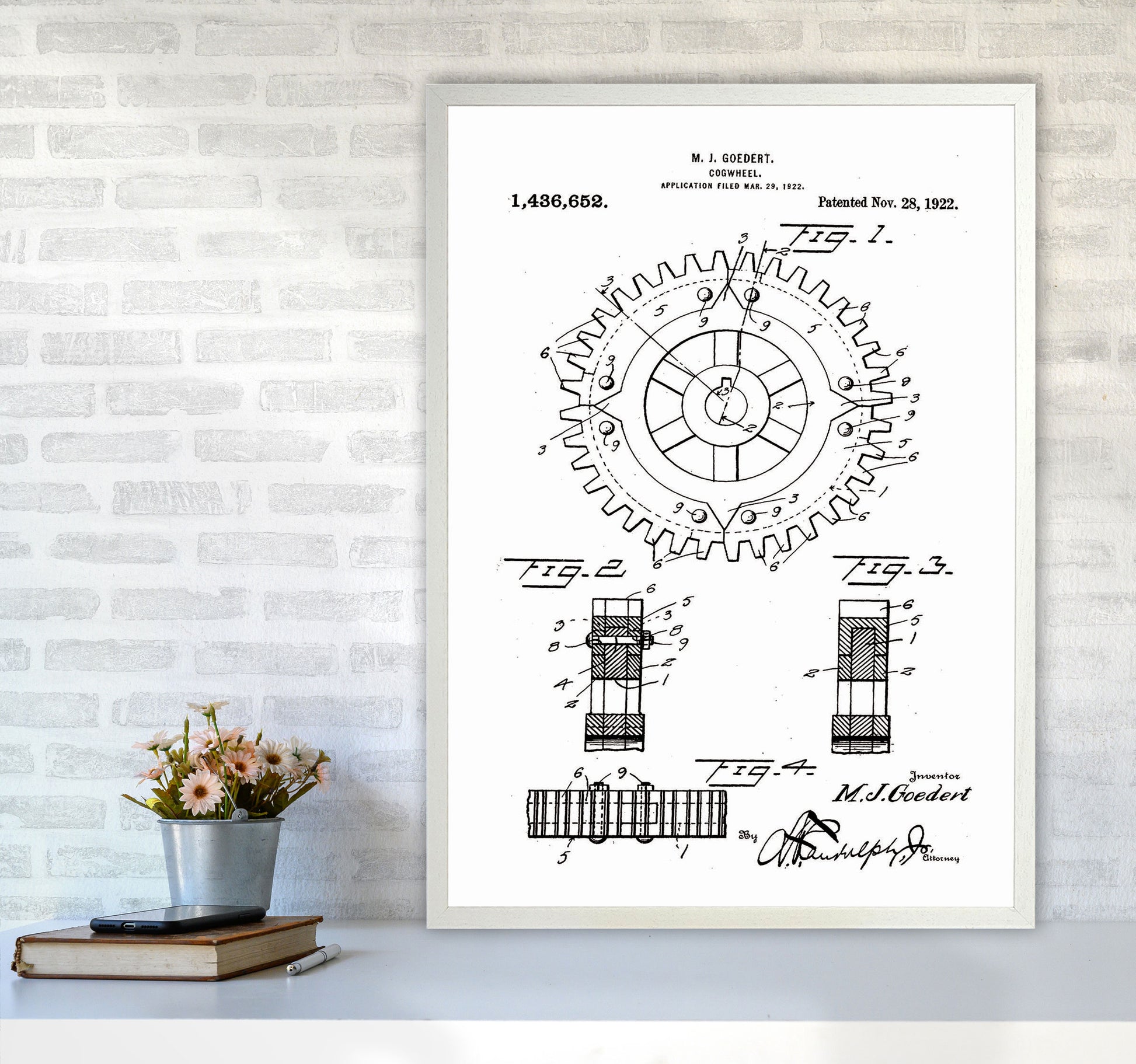Cogwheel Patent Art Print by Jason Stanley A1 Oak Frame
