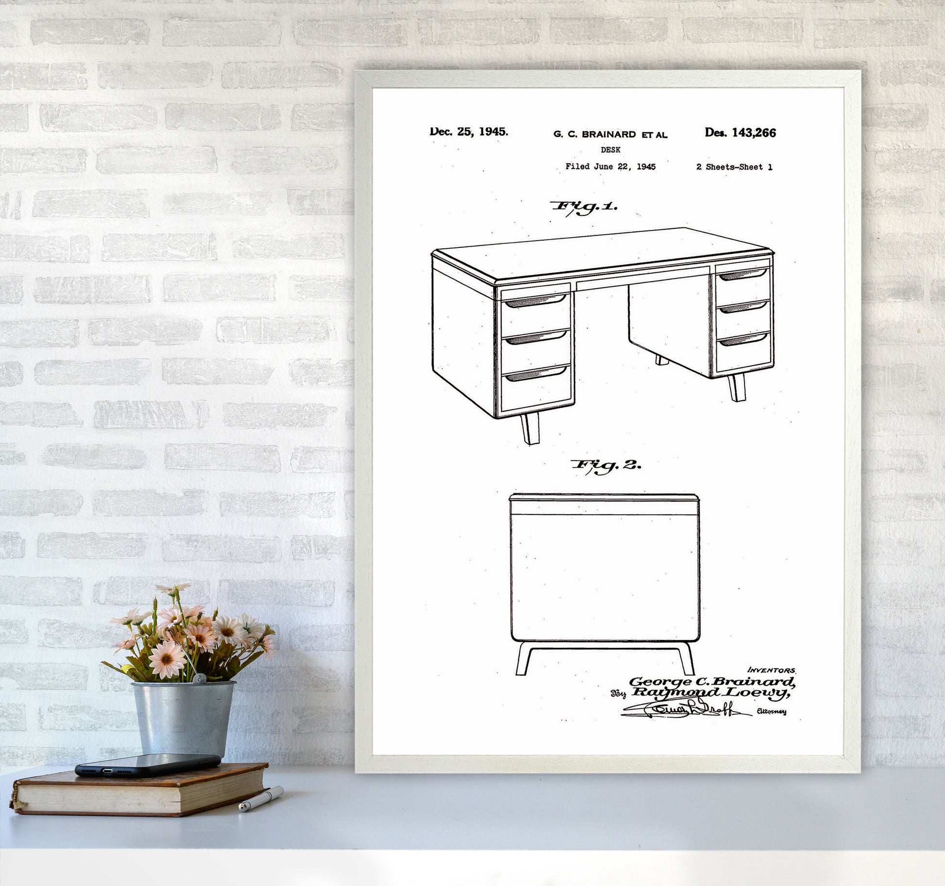 Desk Patent Art Print by Jason Stanley A1 Oak Frame