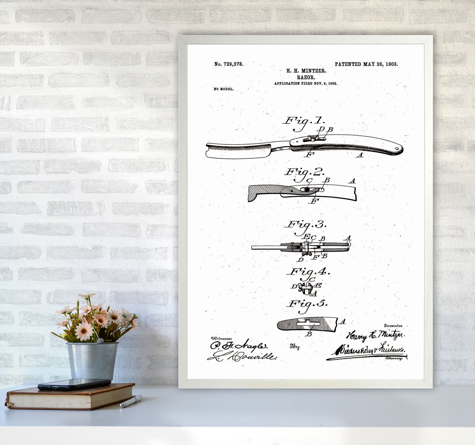 Razor Patent Art Print by Jason Stanley A1 Oak Frame