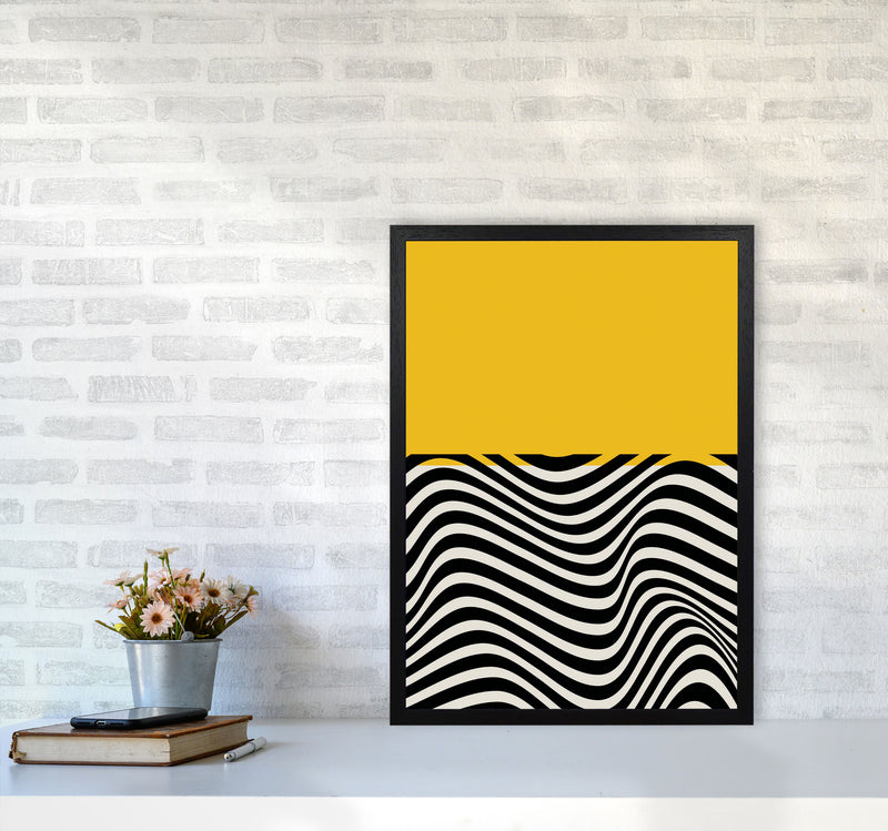 Minimal Abstract Yellow Wave Art Print by Jason Stanley A2 White Frame