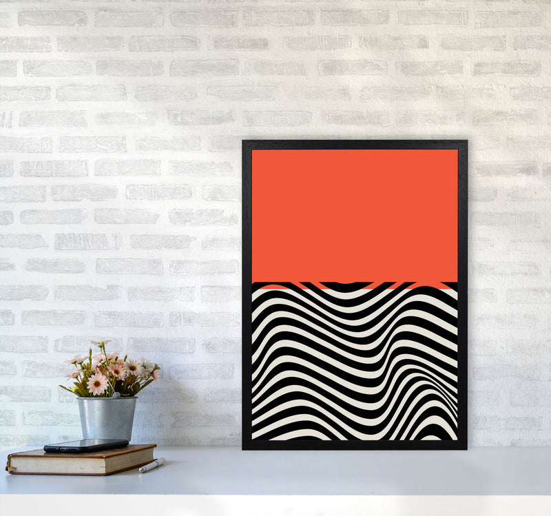 Minimal Abstract Red Wave Art Print by Jason Stanley A2 White Frame