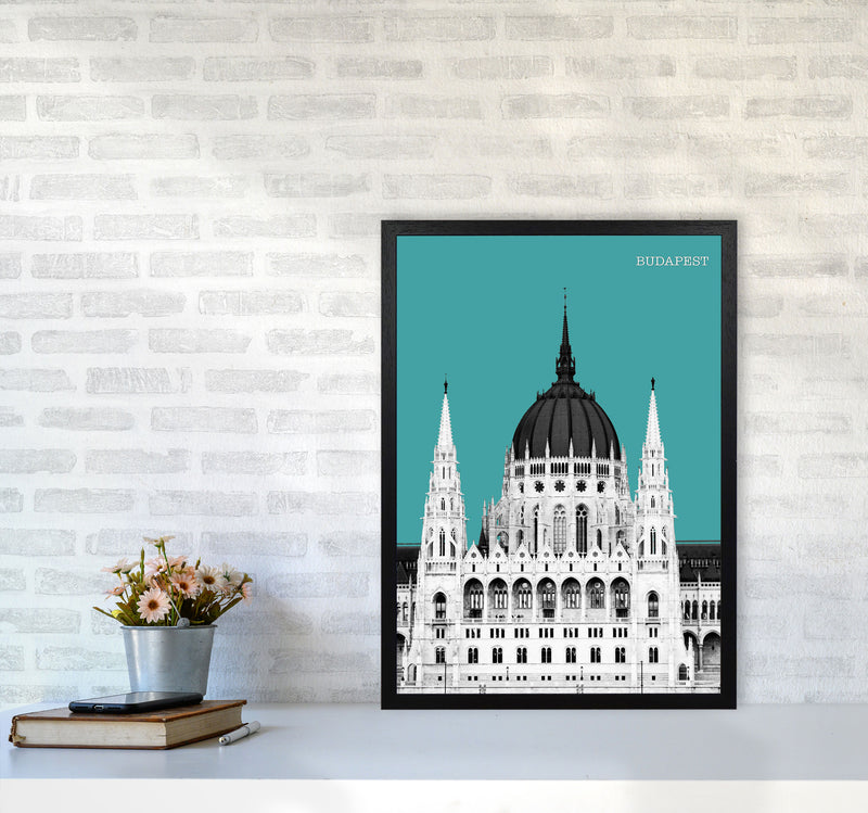 Halftone Budapest Green Art Print by Jason Stanley A2 White Frame
