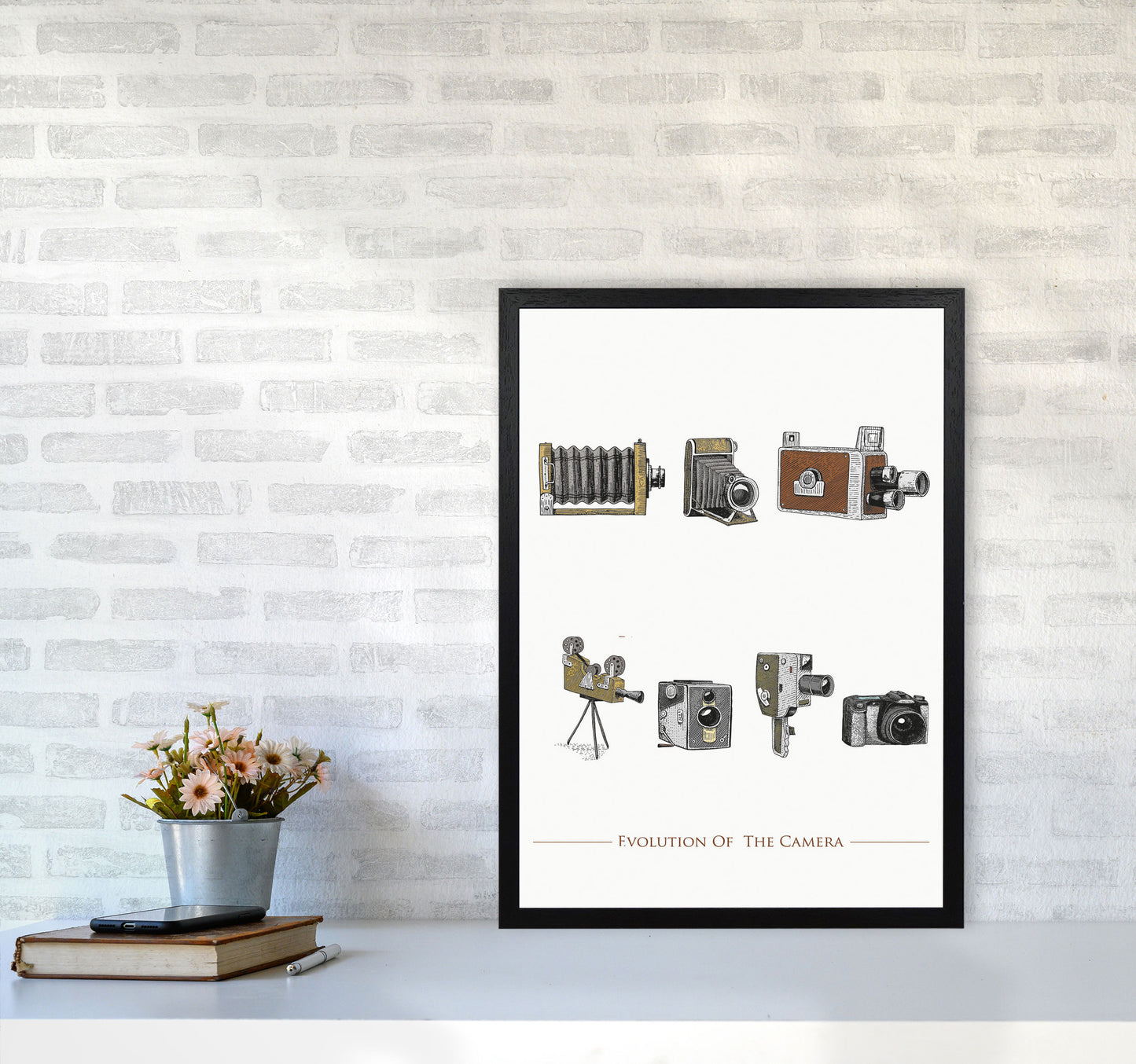 Evolution Of The Camera Art Print by Jason Stanley A2 White Frame